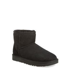 Ugg Classic Mini II Genuine Shearling Lined Boot Black Suede - 9 M